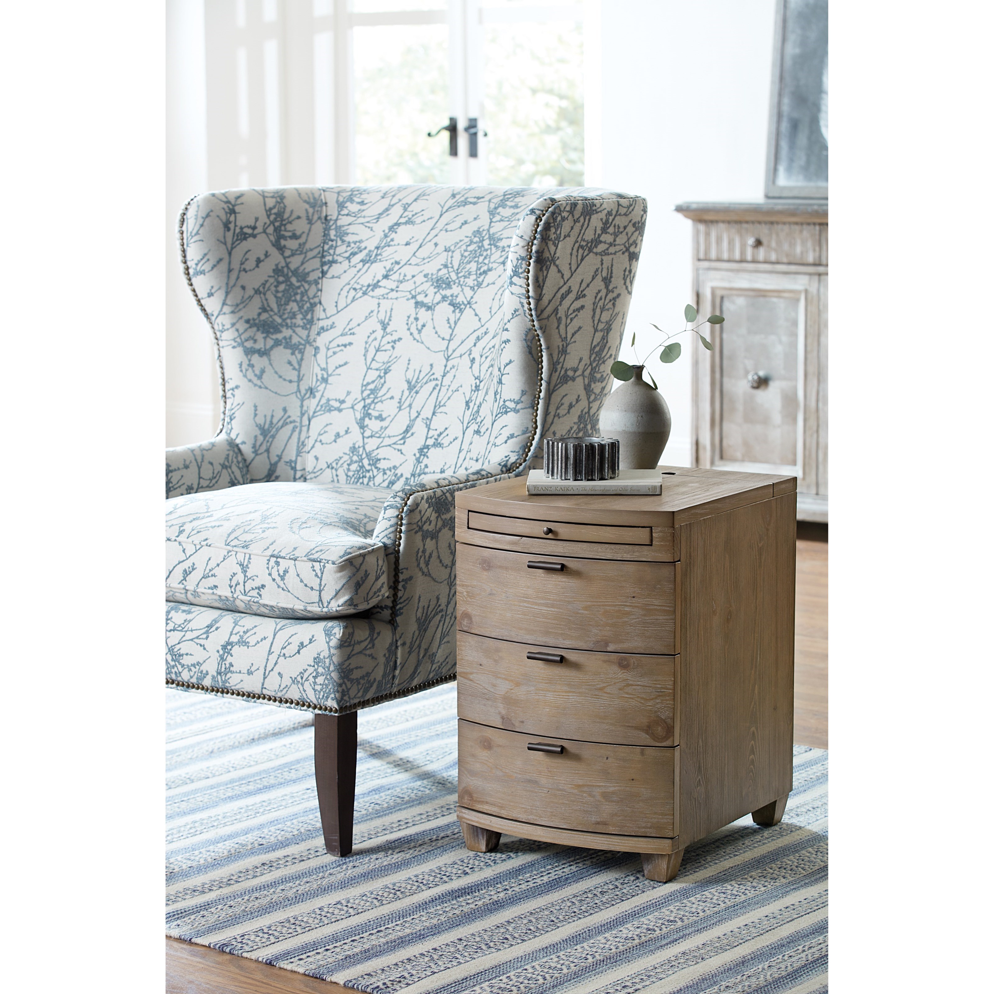 Hammary Chairsides Rustic Driftwood Bowfront Chairside Table with USB